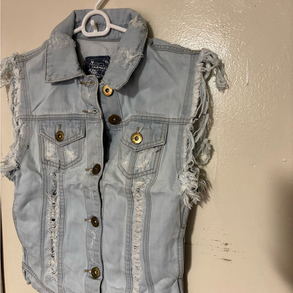 Carmar Light Blue Distressed Denim Vest new not tag
